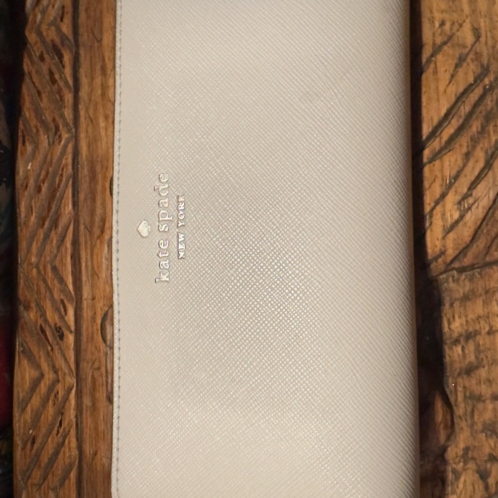 kate spade New York Saffiano Leather Long Wallet in Light Beige